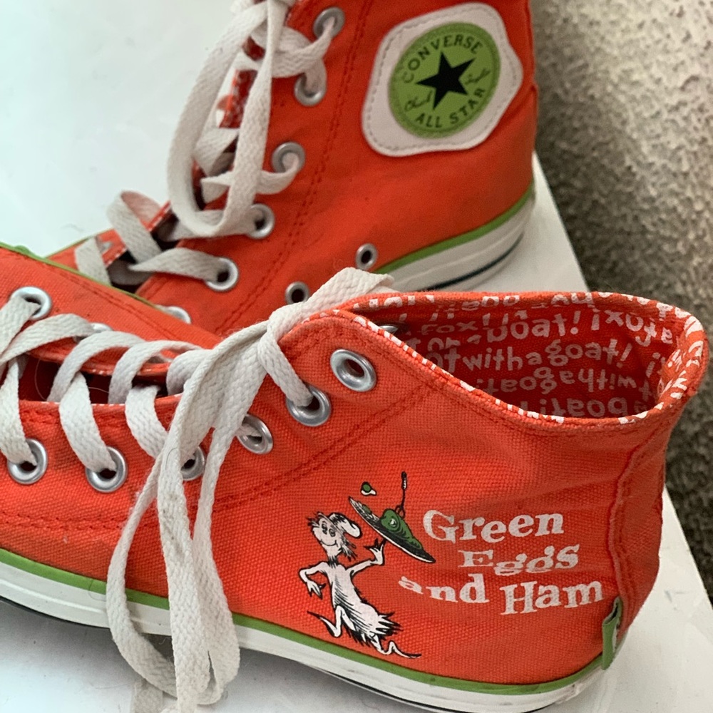 Orange Converse- Limited Edition Green Eggs and Ham collab (lightly worn)
